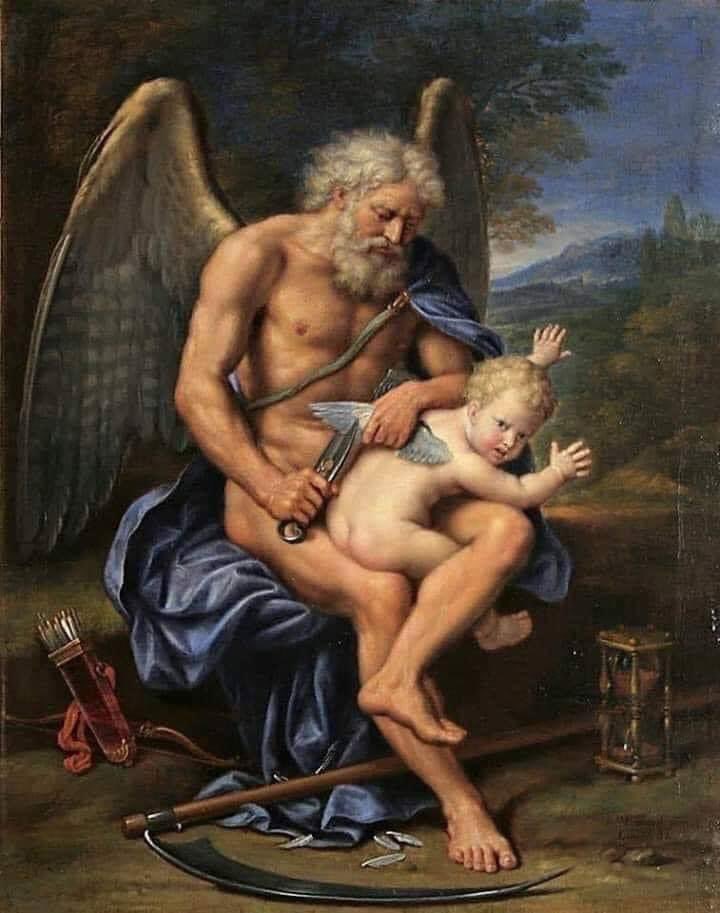 “L’amor ho venç tot, però el temps venç l’amor”. Cronos talla les ales a Cupido. Pierre Mignard (1612 - 1695)